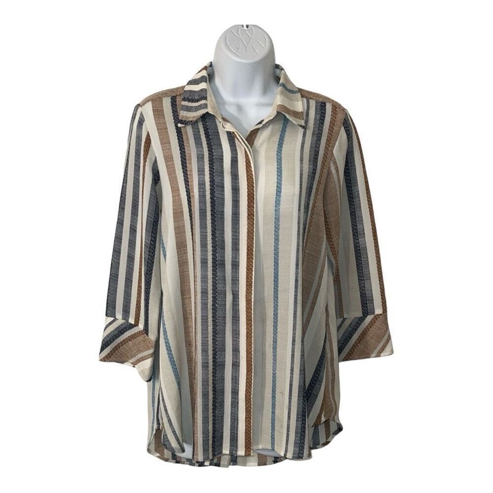 Boho Chic Striped Button Back Tunic Top Size S